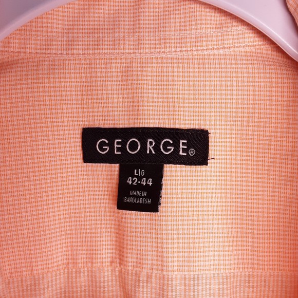 George Mens Button Up Shirt Orange Micro Plaids Size Large 42/44 - Picture 6 of 8